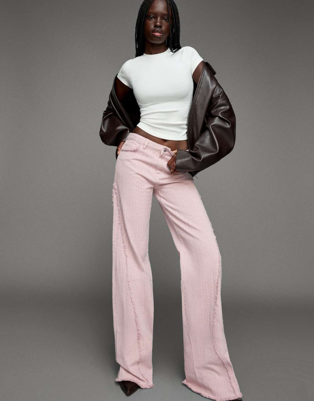 Bershka Textured flare jeans in red