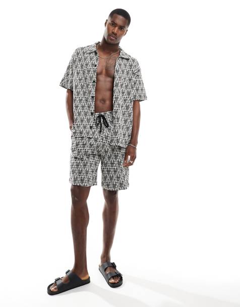 Bershka textured jaquard co-ord short in black - view 1