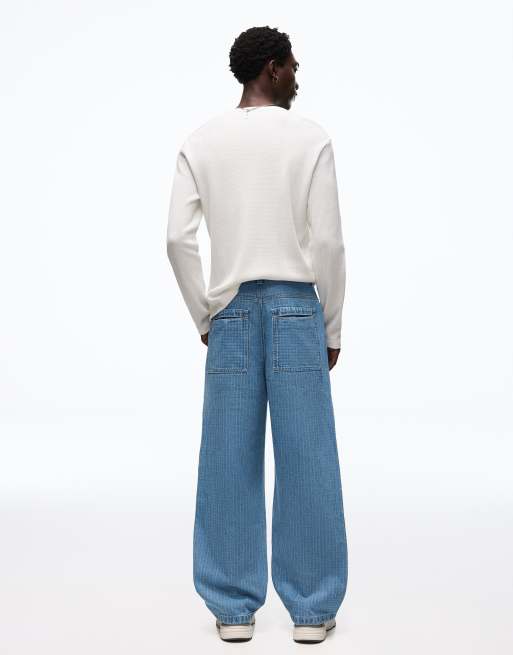 Bershka Textured jeans in light bue, 3 of 4
