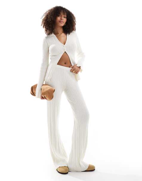 Bershka textured knit pants in ecru - part of a set - view 1