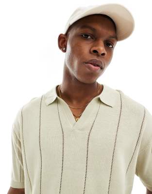 textured knit polo shirt in sage-Green