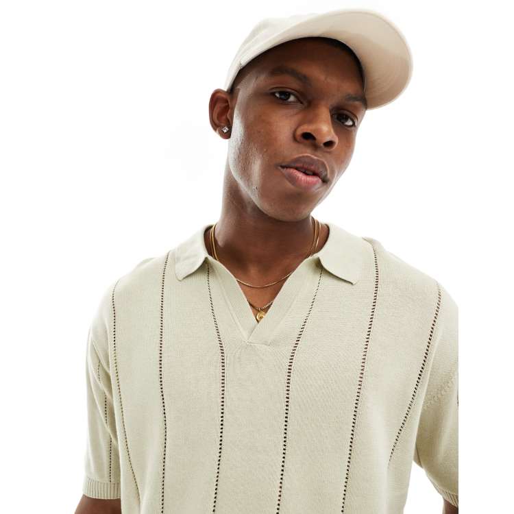 Bershka textured knit polo shirt in sage | ASOS