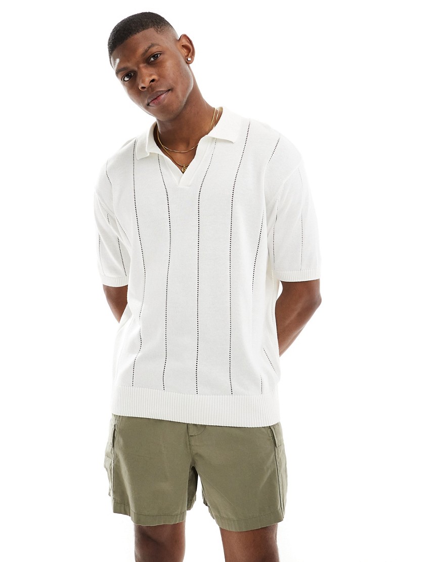 textured knit polo shirt in white
