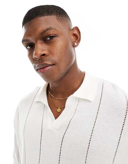 Bershka textured knit polo shirt in white | ASOS Bershka textured knit polo shirt in white | ASOS