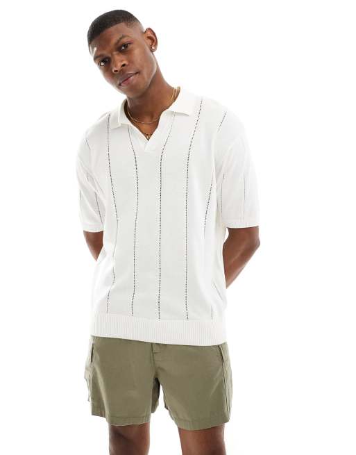 Bershka textured knit polo shirt in white | ASOS
