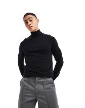 ASOS DESIGN muscle fit knit essential turtle neck sweater in black