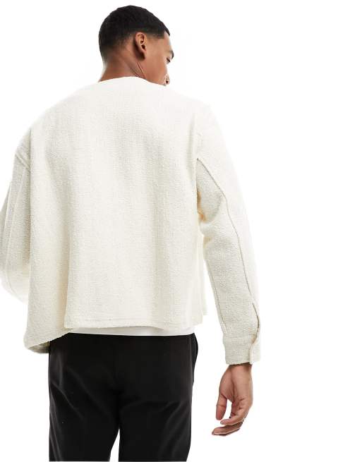 TEXTURED KNIT CARDIGAN - Mid-ecru