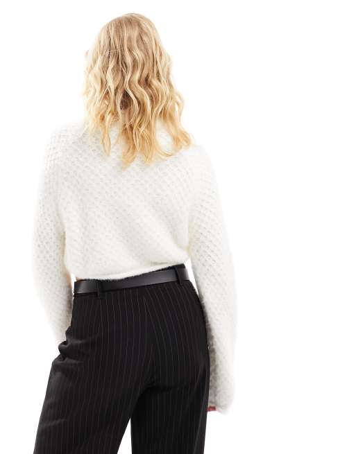 Bershka textured knitted jumper in ecru