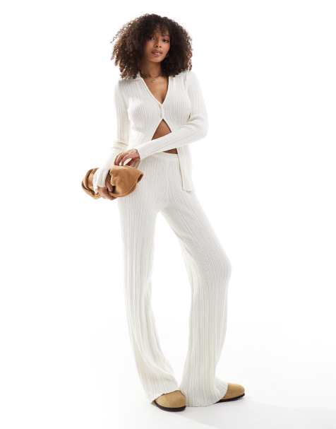 Bershka textured knitted set in ecru - view 1