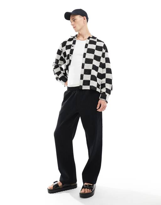 Bershka textured long sleeve check shirt in black | ASOS
