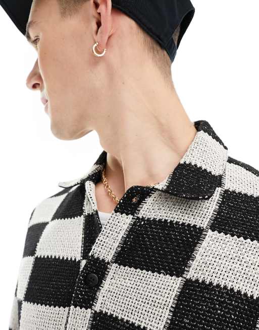 Bershka textured long sleeve check shirt in black | ASOS