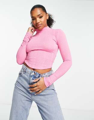 Monki Ribbed Lettuce Hem Long Sleeve Top 2024