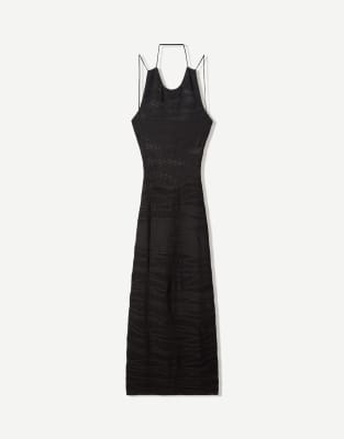 Bershka textured midi dress in black - view 1