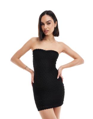 Bershka Textured Mini Dress In Black