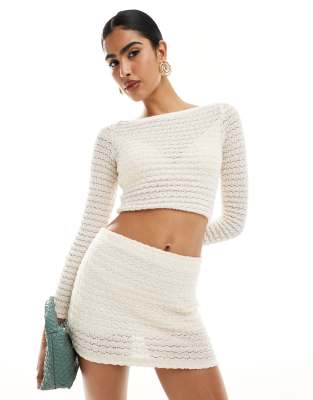 Bershka Textured Mini Skirt In Ecru-neutral