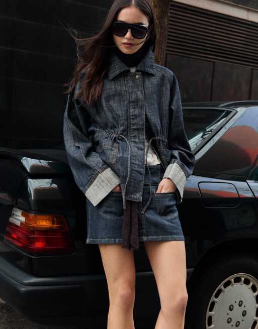 Bershka Textured oversize denim jacket in denim blue