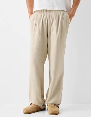 textured pants in sand - part of a set-Neutral