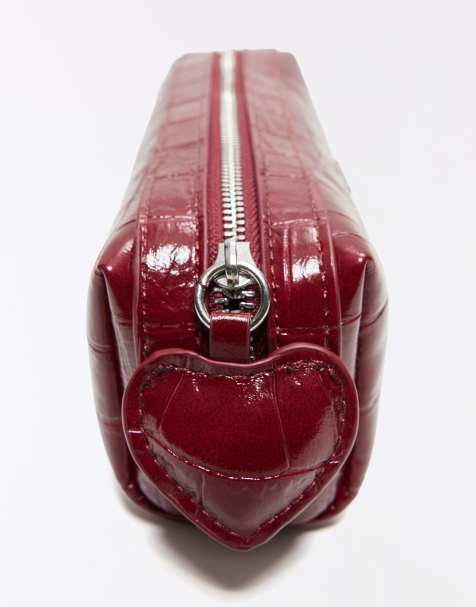 Bershka Textured pencil case in burgundy - view 1