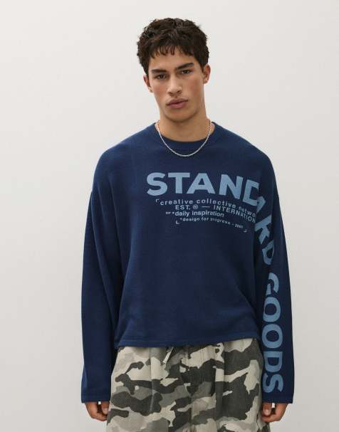 Bershka Textured print jumper in navy - view 1