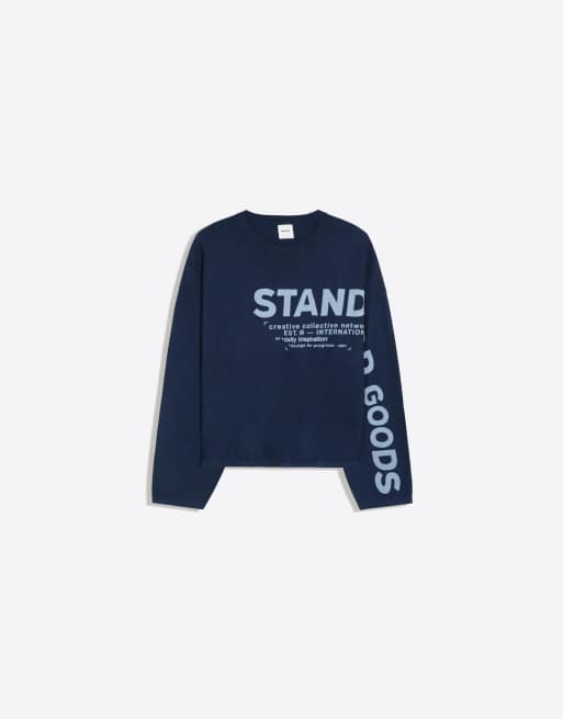 Bershka Textured print jumper in navy, 5 of 6