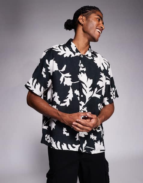 Bershka textured printed shirt in black - view 1