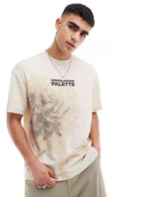 Bershka textured printed t-shirt in ecru