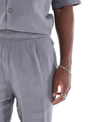 Bershka Textured Pull On Pants In Gray