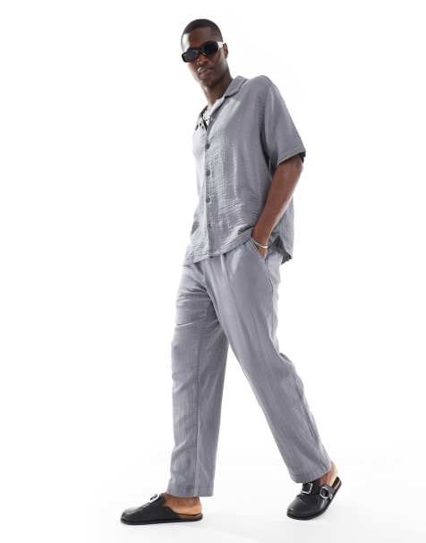 Bershka textured pull on pants in grey (part of a set) - view 1