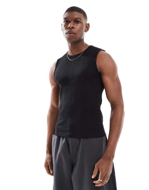 Bershka textured ribbed vest in black - view 1