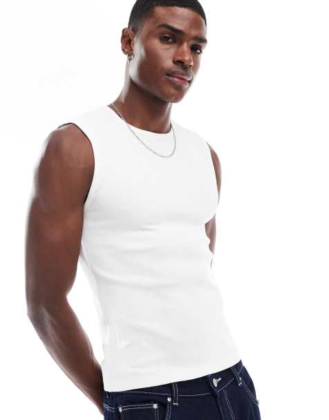 Bershka textured ribbed vest in white - view 1
