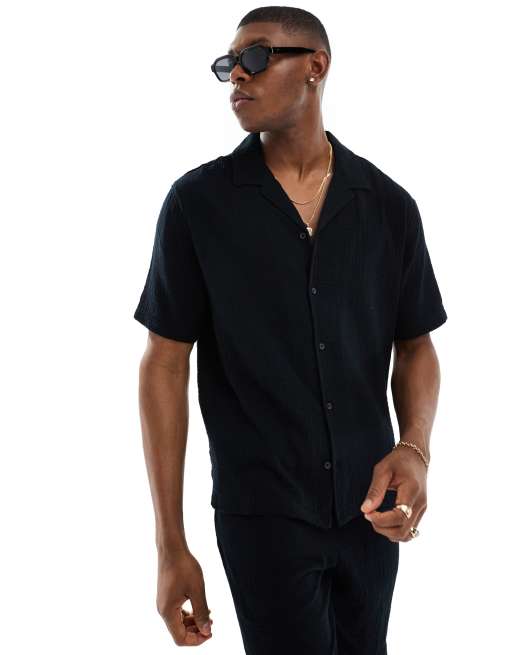 Bershka textured shirt in black (part of a set)  
