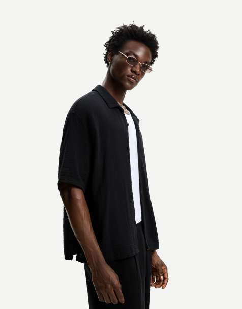 Bershka textured short sleeve shirt in black - view 1