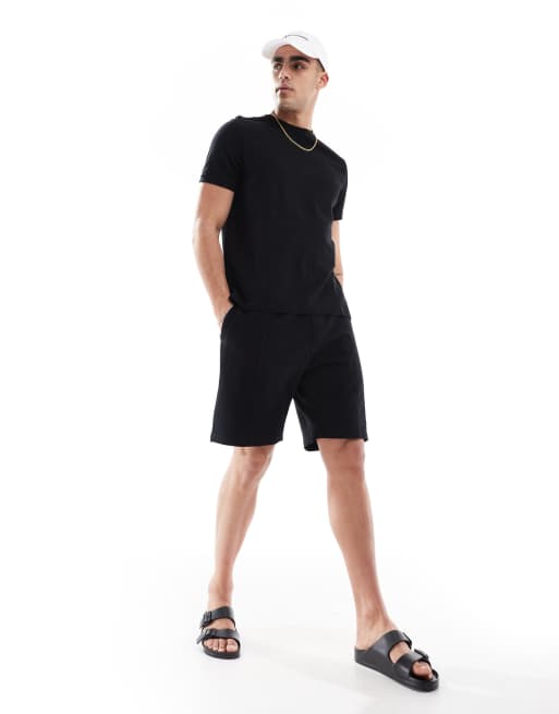 Bershka textured shorts in black - part of a set