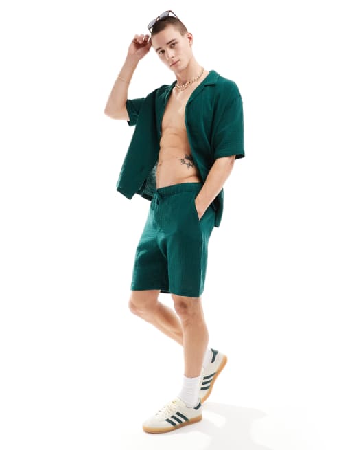 Bershka textured shorts in green (part of a set)
