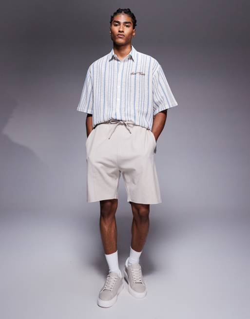Bershka textured shorts in taupe