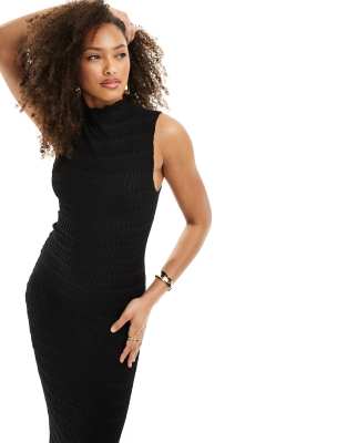 textured sleeveless bodycon maxi dress in black