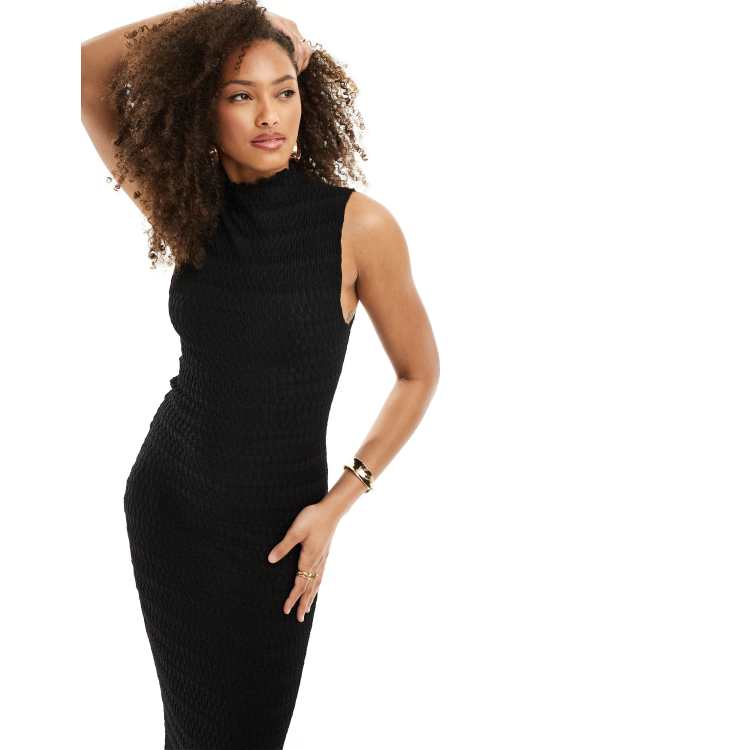 Bershka textured sleeveless bodycon maxi dress in black | ASOS