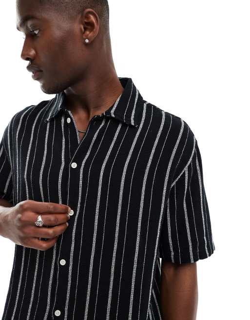 Bershka textured stripe co-ord shirt in black | ASOS
