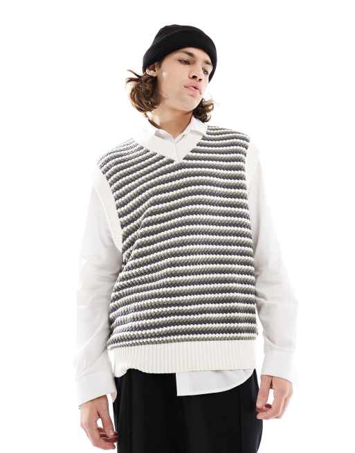 Bershka textured stripe knitted tank in ecru 