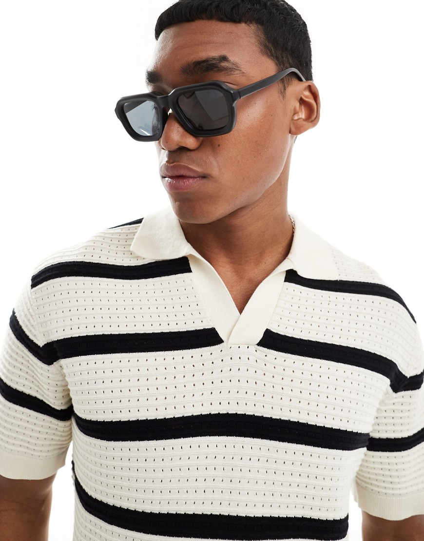 textured stripe polo shirt in ecru-Neutral