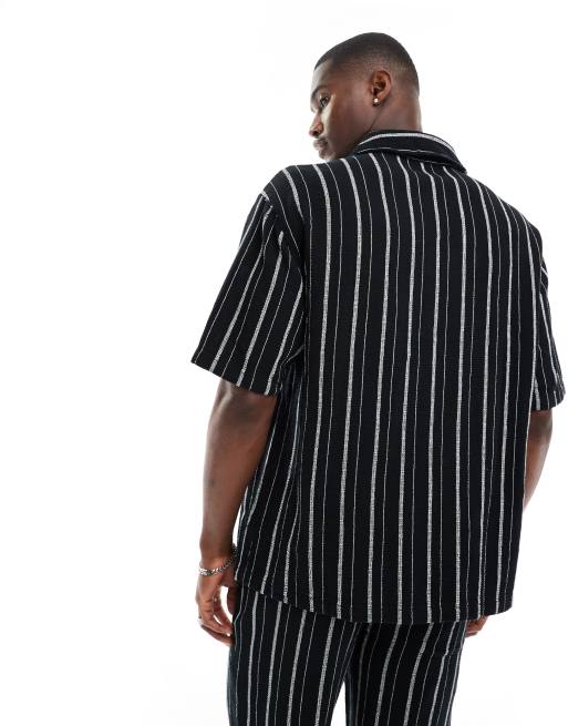 Bershka textured stripe shirt in black - part of a set | ASOS