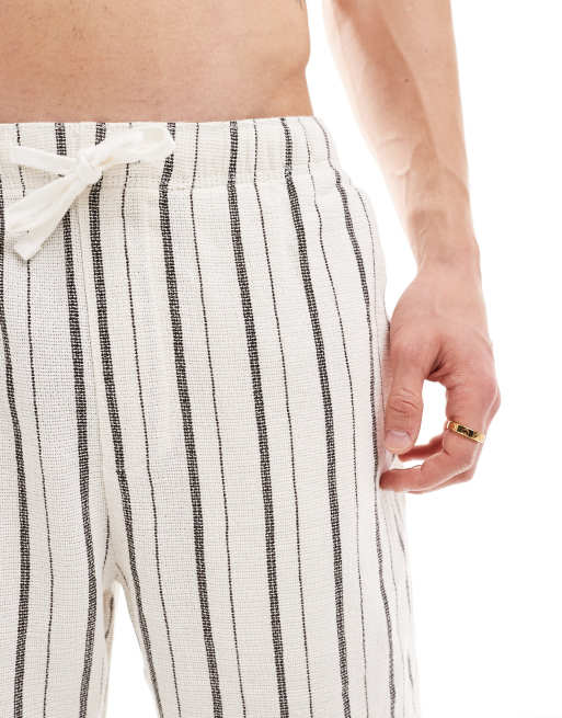 Bershka textured stripe shorts in white -set | ASOS