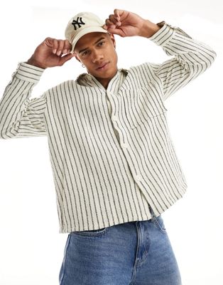 Bershka textured striped long sleeve shirt in ecru