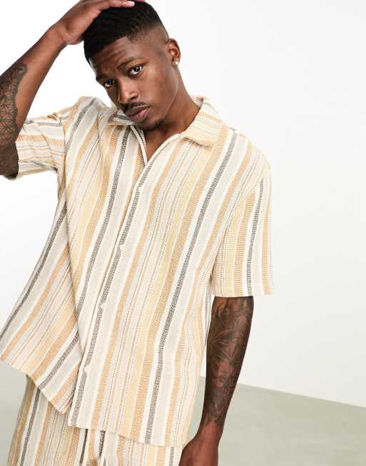 Bershka textured striped shirt co-ord in orange