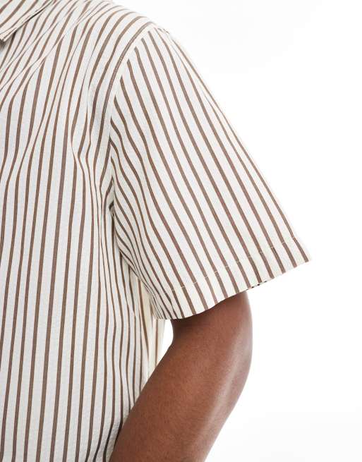 Bershka textured striped shirt in beige