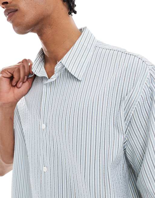 Bershka textured striped shirt in blue
