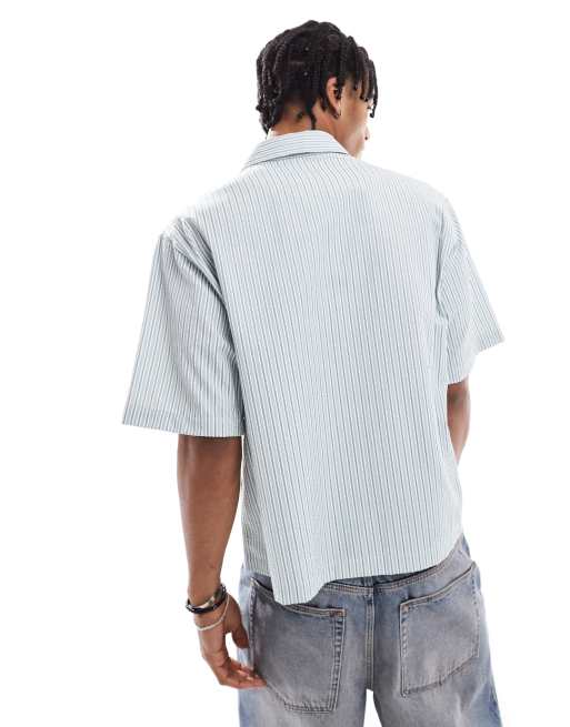 Bershka textured striped shirt in blue
