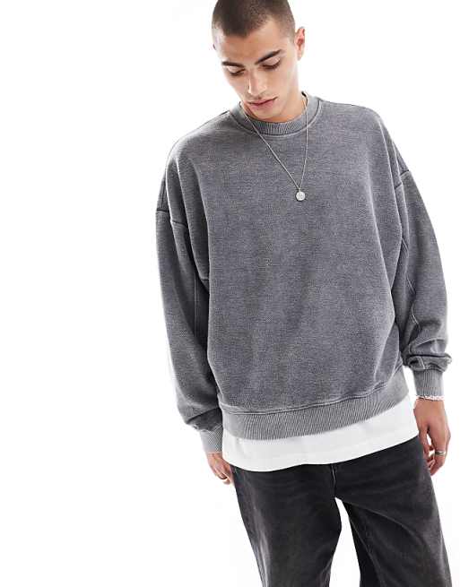 Bershka textured sweatshirt in washed black | ASOS Bershka textured sweatshirt in washed black | ASOS