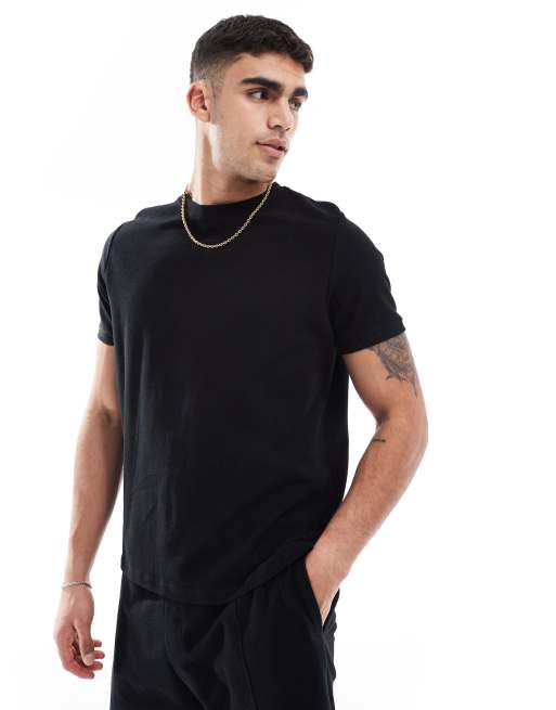 Bershka textured t-shirt in black (part of a set)