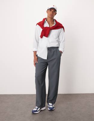 Bershka Bershka textured trouser in dark grey